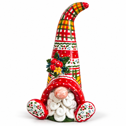 Gnomo Natalizio in Ceramica Artigianale con Cappello Decorato – H. 37 x L. 20 cm