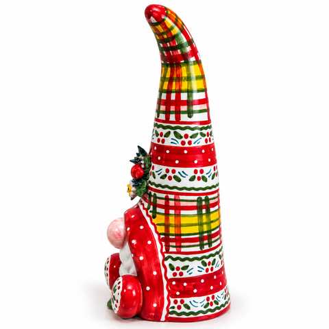 Gnomo Natalizio in Ceramica Artigianale con Cappello Decorato – H. 37 x L. 20 cm