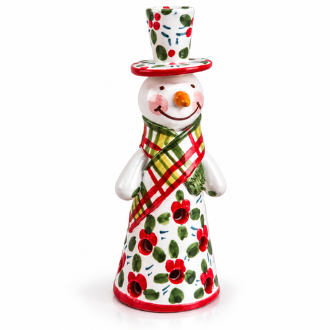 Pupazzo di Neve Natalizio in Ceramica Dipinta a Mano – H 22 cm