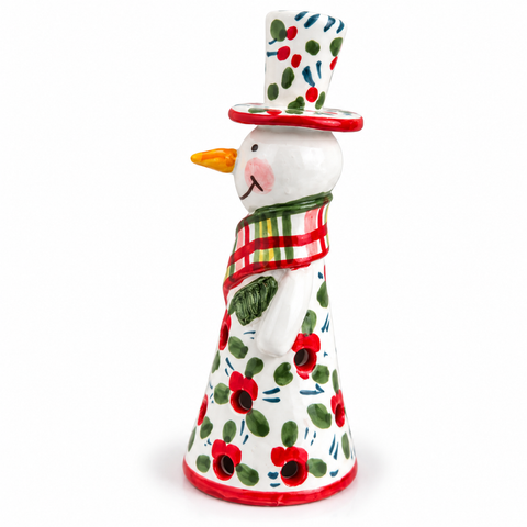 Pupazzo di Neve Natalizio in Ceramica Dipinta a Mano – H 22 cm