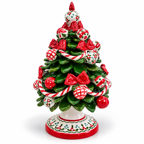 Albero di Natale in Ceramica Fiocchi Rossi  – L 19 x H 30 cm