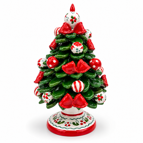 Albero di Natale in Ceramica Fiocchi Rossi – L 15 x H 27 cm