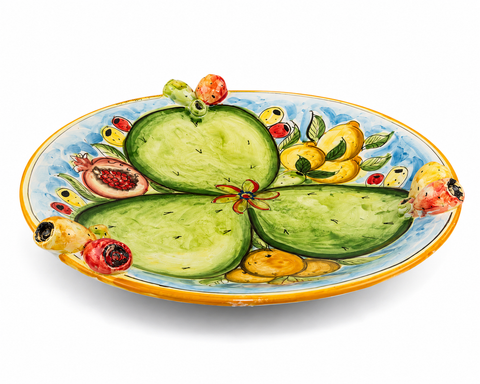 Centrotavola Frutta "Fichi d'India di Sicilia" in Ceramica Artigianale – Ø 46 x H. 7 cm