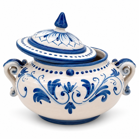 Biscottiera ceramica con manici Blu Antico cm 25