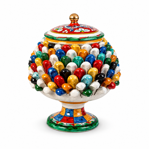 Biscottiera Pigna Ceramica Siciliana Multicolor Oro cm 32