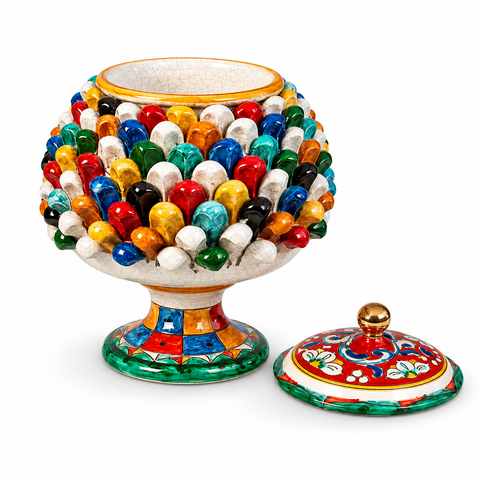 Biscottiera Pigna Ceramica Siciliana Multicolor Oro cm 32