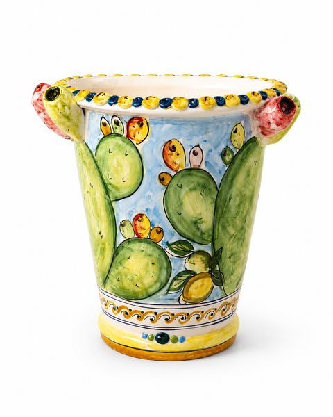Vaso in Ceramica di Caltagirone Decorato Fichi d'India H. 38 cm