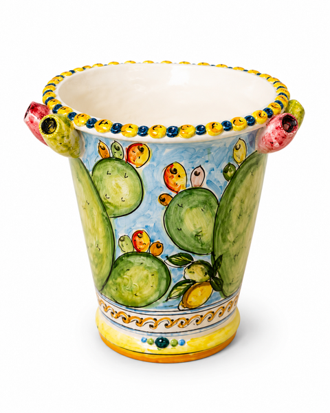 Vaso in Ceramica di Caltagirone Decorato Fichi d'India H. 38 cm