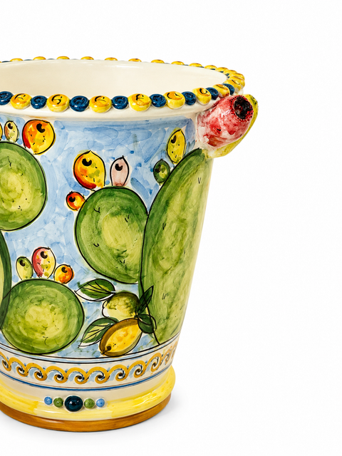 Vaso in Ceramica di Caltagirone Decorato Fichi d'India H. 38 cm