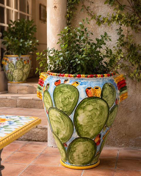Giara Siciliana in Ceramica Decorata Fichi d’India – H.57 x L.51 cm