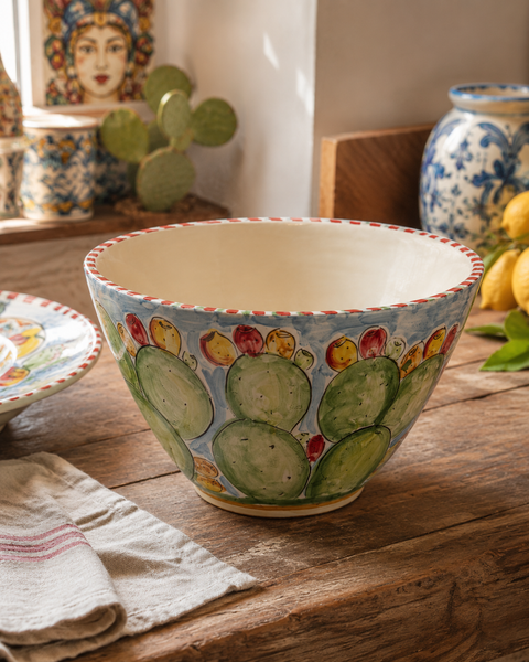 Vaso in Ceramica di Caltagirone “Fichi d’India di Sicilia” – H. 29 x L. 45 cm