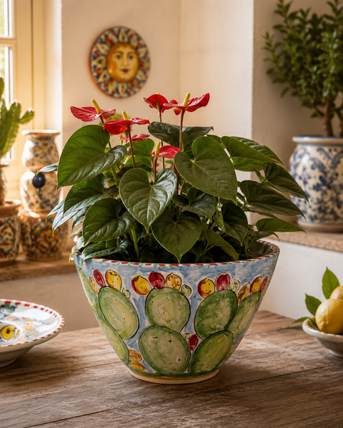 Vaso in Ceramica di Caltagirone “Fichi d’India di Sicilia” – H. 29 x L. 45 cm
