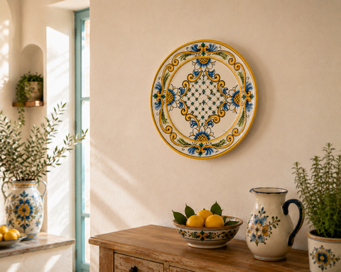 Piatto Decorativo in Ceramica di Caltagirone Dipinto a Mano – Ø 35 cm