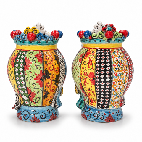 Coppia Teste di Moro in Ceramica Decorata – H 37 cm
