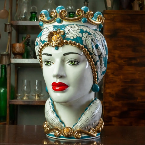 TESTE DI MORO IN CERAMICA SICILIANA DI CALTAGIRONE LUXURY OTTANIO CM 50