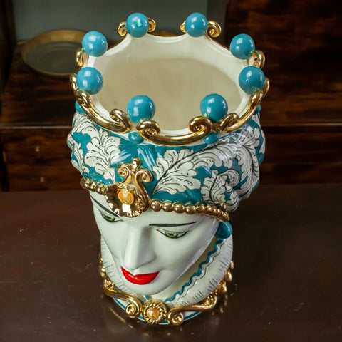 TESTE DI MORO IN CERAMICA SICILIANA DI CALTAGIRONE LUXURY OTTANIO CM 50