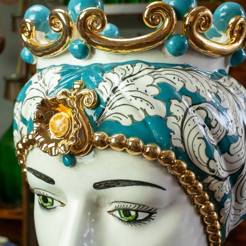 TESTE DI MORO IN CERAMICA SICILIANA DI CALTAGIRONE LUXURY OTTANIO CM 50
