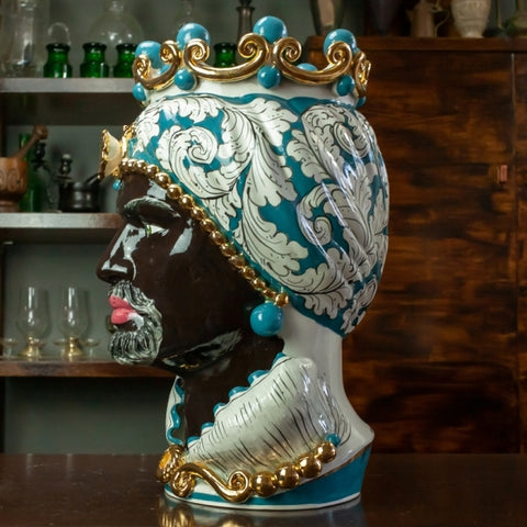 TESTE DI MORO IN CERAMICA SICILIANA DI CALTAGIRONE LUXURY OTTANIO CM 50
