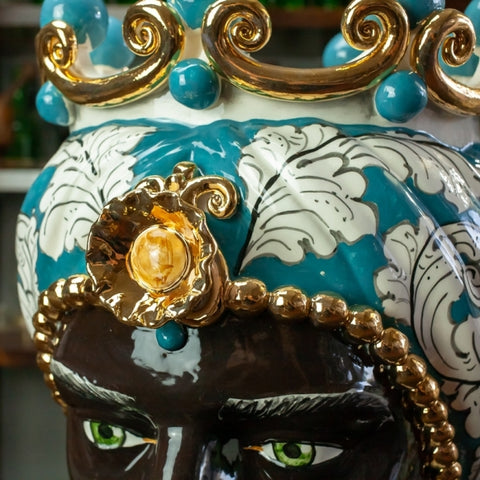 TESTE DI MORO IN CERAMICA SICILIANA DI CALTAGIRONE LUXURY OTTANIO CM 50