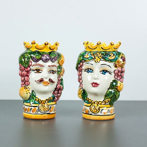Pair of Moor's Heads in Sicilian fruit ceramic H. 13 cm