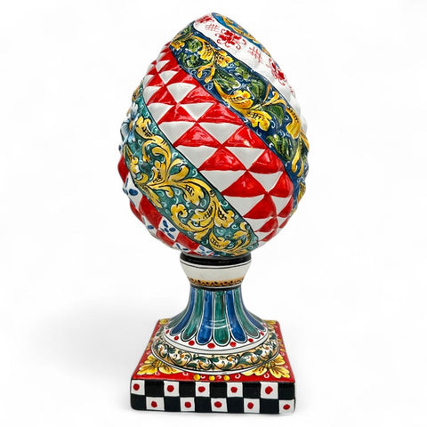 Pigna Siciliana in Ceramica – Decoro Tradizionale con Piedistallo Decorato