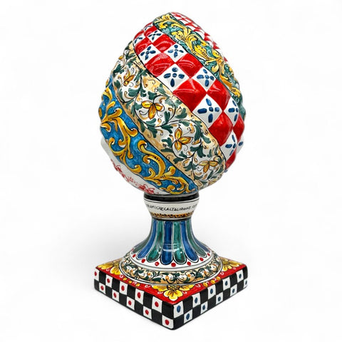 Pigna Siciliana in Ceramica – Decoro Tradizionale con Piedistallo Decorato