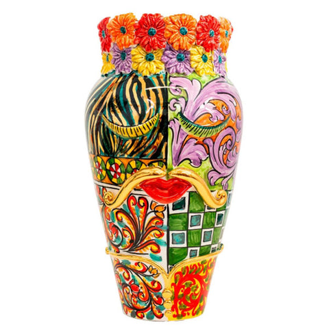 VASOVISO IN CERAMICA SICILIANA SICILY FLOWER H. 40 CM