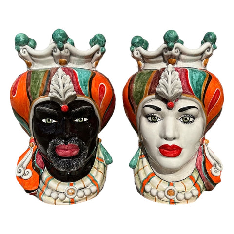 TESTA DI MORO CERAMICA SICLIANA CALTAGIRONE TURBANTE MULTICOLOR 35 CM