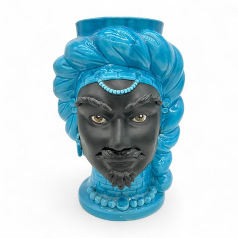 Testa di Moro Agare in Ceramica Blu - Uomo | H.36 x L.26 cm