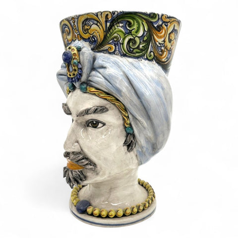 Testa di Moro in Ceramica Decorata a Mano - Uomo | H.35 x L.22 cm