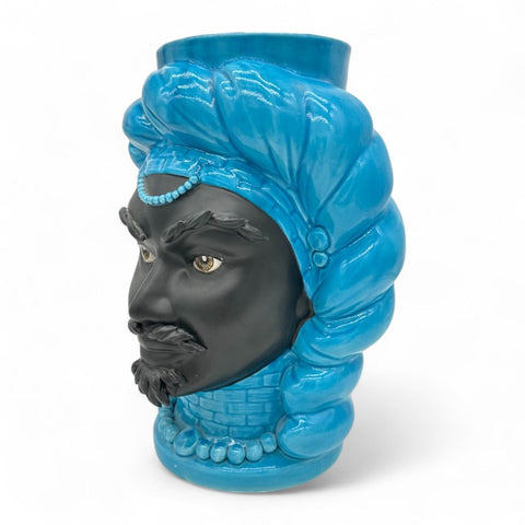 Testa di Moro Agare in Ceramica Blu - Uomo | H.36 x L.26 cm