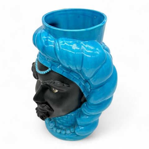 Testa di Moro Agare in Ceramica Blu - Uomo | H.36 x L.26 cm