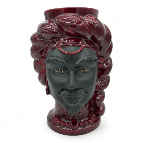Testa di Moro in Ceramica Bordeaux - Uomo | H.36 x L.26 cm