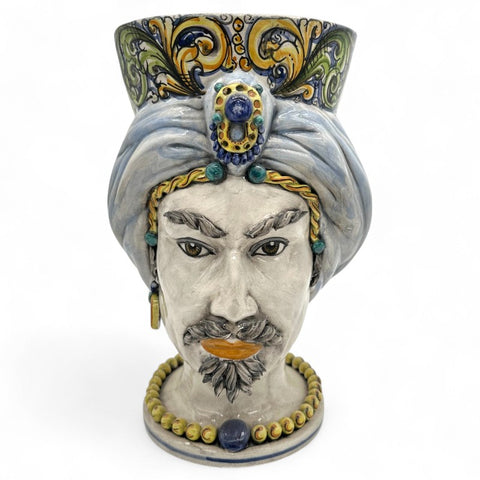 Testa di Moro in Ceramica Decorata a Mano - Uomo | H.35 x L.22 cm