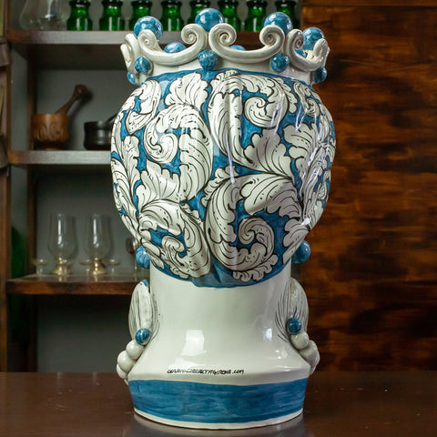 TESTA DI MORO CERAMICA SICILIANA CALTAGIRONE BLU FLOREALE 50 CM