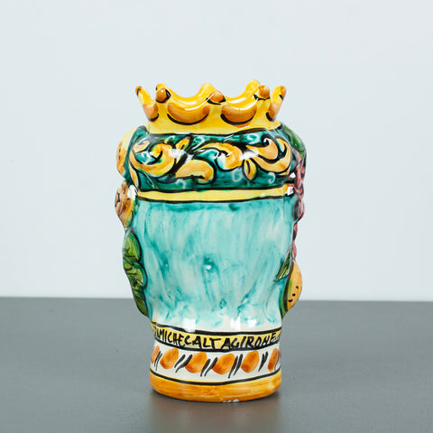 Coppia Teste di Moro in ceramica Siciliana Frutta H. 13 cm