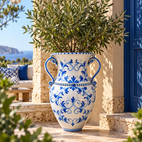 GIARA CERAMICA SICILIANA CALTAGIRONE BLU ANTICO 82 CM
