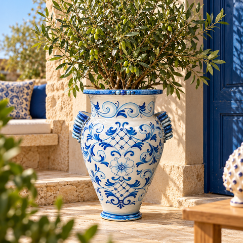GIARA CERAMICA SICILIANA CALTAGIRONE BLU ANTICO 70 CM