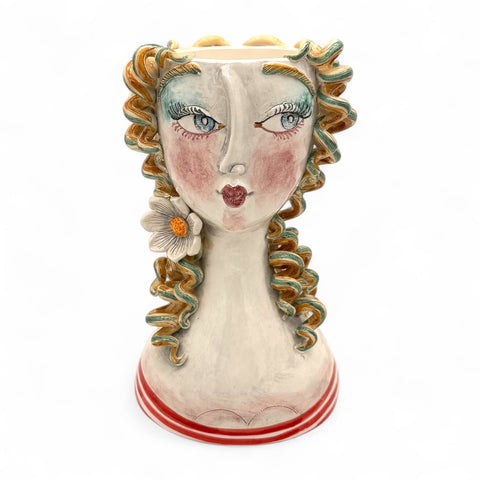 Vaso viso donna in ceramica artigianale dipinto a mano – H.34 x L.20 cm