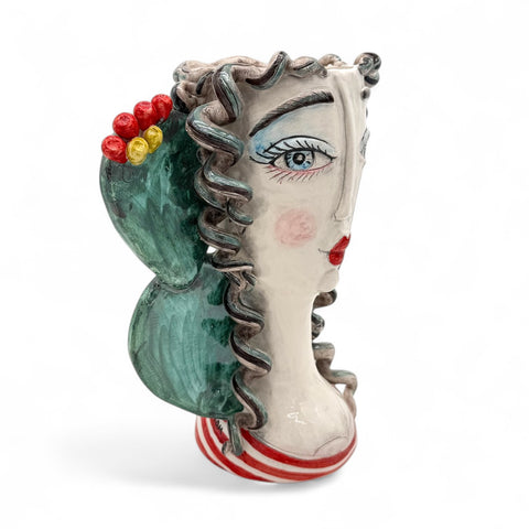 Vaso viso donna in ceramica artigianale dipinto a mano – H.26 x L.21 cm