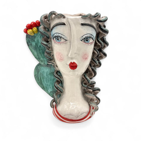 Vaso viso donna in ceramica artigianale dipinto a mano – H.26 x L.21 cm
