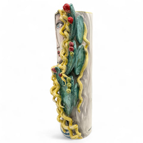 Vaso viso donna in ceramica artigianale dipinto a mano H.54 x L.28 cm