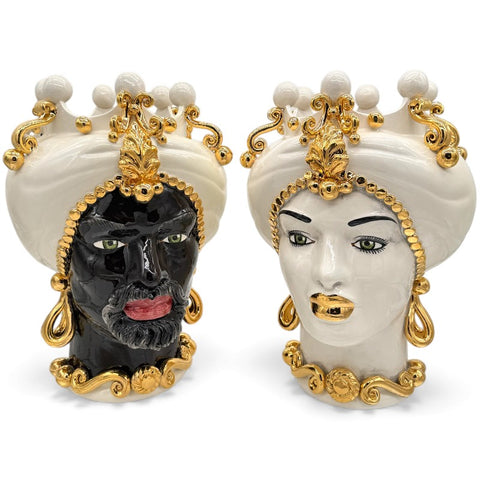 Teste di Moro in Ceramica Decorata Luxury White Gold H. 40 cm x L. 30 cm