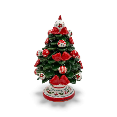 Albero di Natale in Ceramica Fiocchi Rossi – L 15 x H 27 cm