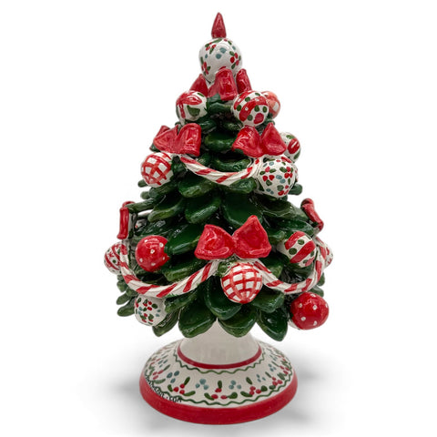 Albero di Natale in Ceramica Fiocchi Rossi  – L 19 x H 30 cm
