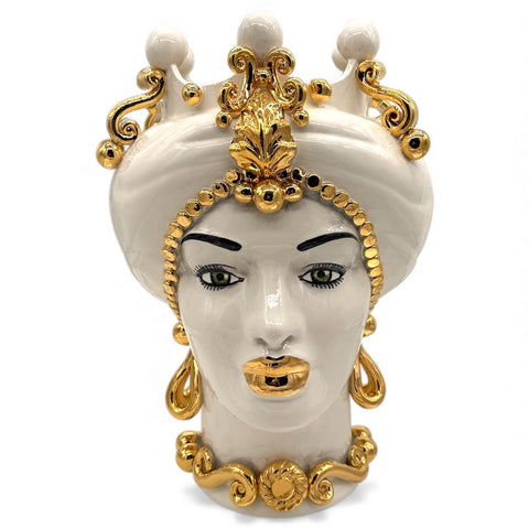 Teste di Moro in Ceramica Decorata Luxury White Gold H. 40 cm x L. 30 cm