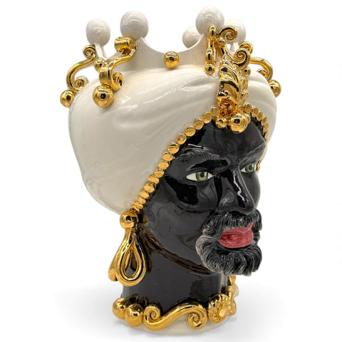 Teste di Moro in Ceramica Decorata Luxury White Gold H. 40 cm x L. 30 cm