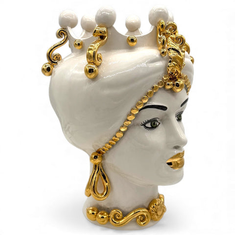 Teste di Moro in Ceramica Decorata Luxury White Gold H. 40 cm x L. 30 cm