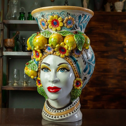 Teste di moro in ceramica siciliana frutta H. 53 x L. 30 cm
