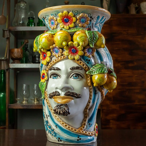 Teste di moro in ceramica siciliana frutta H. 53 x L. 30 cm